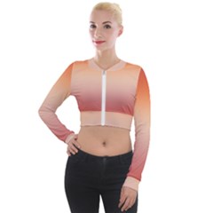 Vermilion Coral Sunset Gradient Ombre Long Sleeve Cropped Velvet Jacket by SpinnyChairDesigns