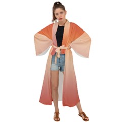 Vermilion Coral Sunset Gradient Ombre Maxi Kimono by SpinnyChairDesigns