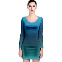 Blue Teal Green Gradient Ombre Colors Long Sleeve Bodycon Dress by SpinnyChairDesigns