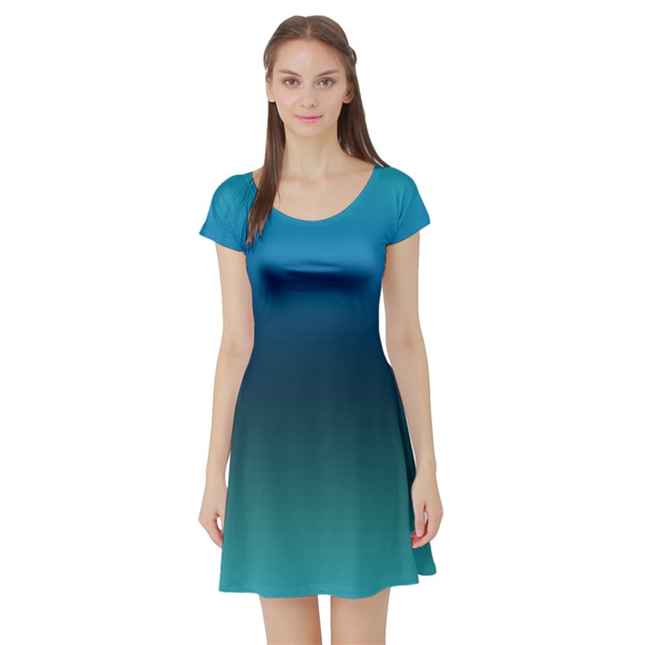 Blue Teal Green Gradient Ombre Colors Short Sleeve Skater Dress