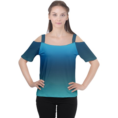 Blue Teal Green Gradient Ombre Colors Cutout Shoulder Tee by SpinnyChairDesigns