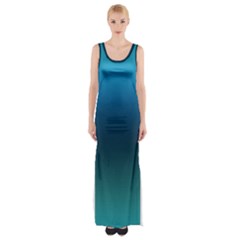 Blue Teal Green Gradient Ombre Colors Thigh Split Maxi Dress by SpinnyChairDesigns