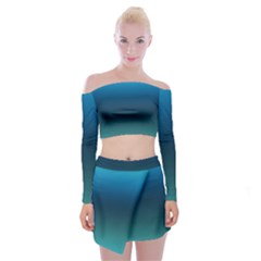 Blue Teal Green Gradient Ombre Colors Off Shoulder Top With Mini Skirt Set by SpinnyChairDesigns