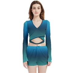 Blue Teal Green Gradient Ombre Colors Velvet Wrap Crop Top