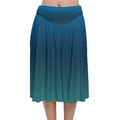 Blue Teal Green Gradient Ombre Colors Velvet Flared Midi Skirt by SpinnyChairDesigns