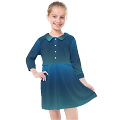 Blue Teal Green Gradient Ombre Colors Kids  Quarter Sleeve Shirt Dress by SpinnyChairDesigns