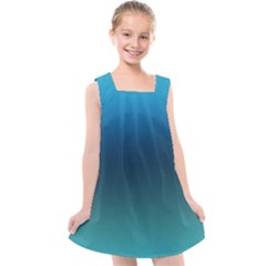 Blue Teal Green Gradient Ombre Colors Kids  Cross Back Dress by SpinnyChairDesigns