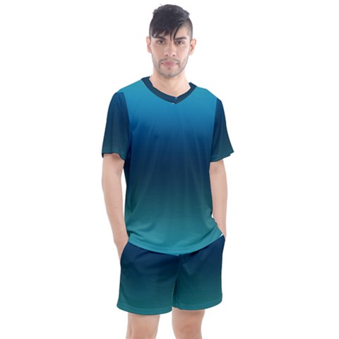 Blue Teal Green Gradient Ombre Colors Men s Mesh Tee And Shorts Set by SpinnyChairDesigns