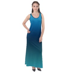 Blue Teal Green Gradient Ombre Colors Sleeveless Velour Maxi Dress by SpinnyChairDesigns