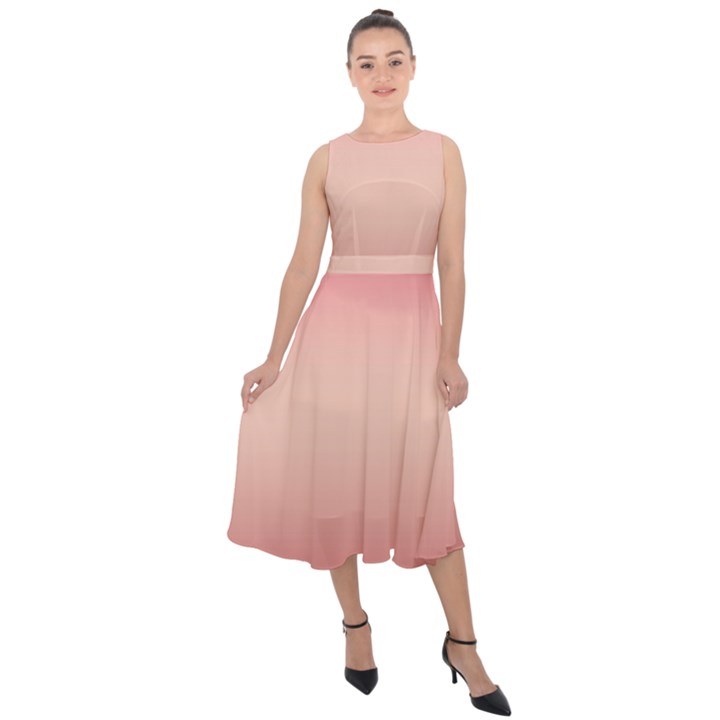 Pink Blush Gradient Ombre Colors Midi Tie-Back Chiffon Dress