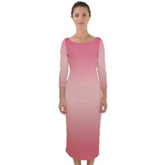 Pink Blush Gradient Ombre Colors Quarter Sleeve Midi Bodycon Dress by SpinnyChairDesigns