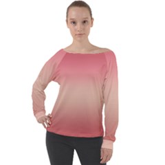 Pink Blush Gradient Ombre Colors Off Shoulder Long Sleeve Velour Top by SpinnyChairDesigns