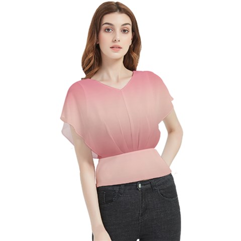 Pink Blush Gradient Ombre Colors Butterfly Chiffon Blouse by SpinnyChairDesigns