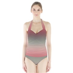 Tea Rose And Sage Gradient Ombre Colors Halter Swimsuit by SpinnyChairDesigns