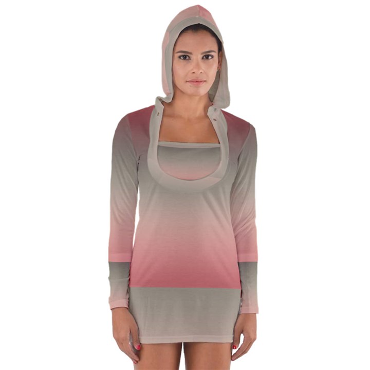 Tea Rose and Sage Gradient Ombre Colors Long Sleeve Hooded T-shirt