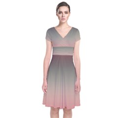 Tea Rose And Sage Gradient Ombre Colors Short Sleeve Front Wrap Dress by SpinnyChairDesigns