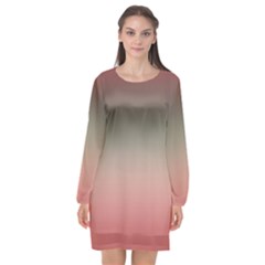 Tea Rose And Sage Gradient Ombre Colors Long Sleeve Chiffon Shift Dress  by SpinnyChairDesigns