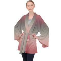 Tea Rose And Sage Gradient Ombre Colors Long Sleeve Velvet Kimono 