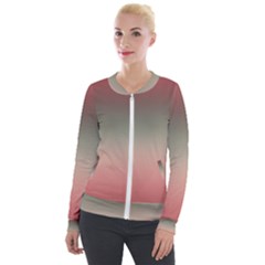 Tea Rose And Sage Gradient Ombre Colors Velour Zip Up Jacket by SpinnyChairDesigns