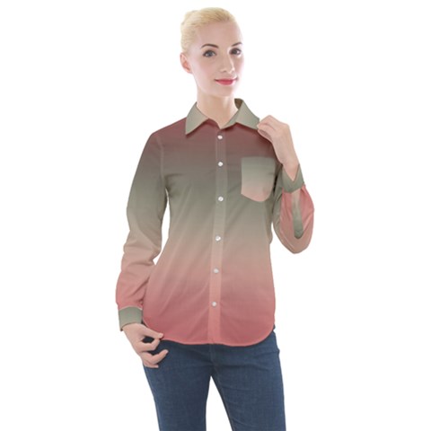 Tea Rose And Sage Gradient Ombre Colors Women s Long Sleeve Pocket Shirt by SpinnyChairDesigns