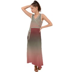 Tea Rose And Sage Gradient Ombre Colors V-neck Chiffon Maxi Dress by SpinnyChairDesigns