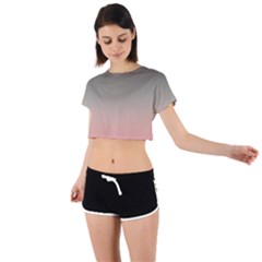 Tea Rose And Sage Gradient Ombre Colors Tie Back Short Sleeve Crop Tee