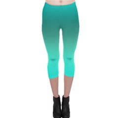 Teal Turquoise Green Gradient Ombre Capri Leggings  by SpinnyChairDesigns