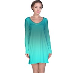 Teal Turquoise Green Gradient Ombre Long Sleeve Nightdress by SpinnyChairDesigns