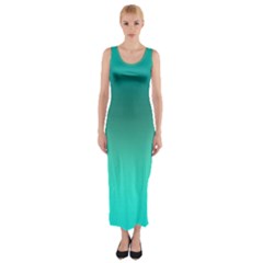 Teal Turquoise Green Gradient Ombre Fitted Maxi Dress by SpinnyChairDesigns