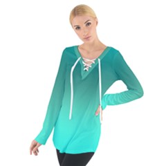 Teal Turquoise Green Gradient Ombre Tie Up Tee by SpinnyChairDesigns