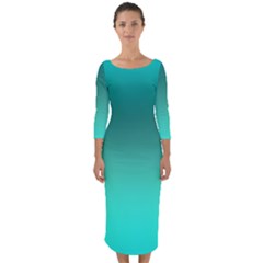 Teal Turquoise Green Gradient Ombre Quarter Sleeve Midi Bodycon Dress by SpinnyChairDesigns