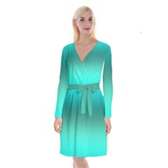 Teal Turquoise Green Gradient Ombre Long Sleeve Velvet Front Wrap Dress by SpinnyChairDesigns