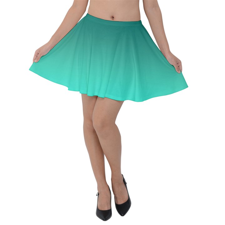 Teal Turquoise Green Gradient Ombre Velvet Skater Skirt