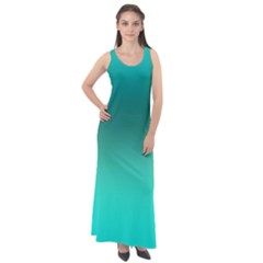 Teal Turquoise Green Gradient Ombre Sleeveless Velour Maxi Dress by SpinnyChairDesigns