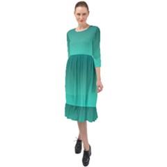 Teal Turquoise Green Gradient Ombre Ruffle End Midi Chiffon Dress by SpinnyChairDesigns