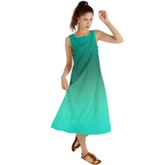 Teal Turquoise Green Gradient Ombre Summer Maxi Dress by SpinnyChairDesigns