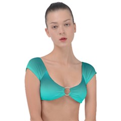 Teal Turquoise Green Gradient Ombre Cap Sleeve Ring Bikini Top by SpinnyChairDesigns