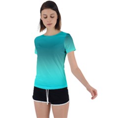 Teal Turquoise Green Gradient Ombre Back Circle Cutout Sports Tee by SpinnyChairDesigns