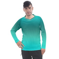 Teal Turquoise Green Gradient Ombre Men s Pique Long Sleeve Tee