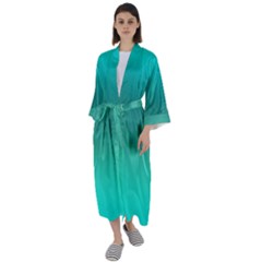 Teal Turquoise Green Gradient Ombre Maxi Satin Kimono by SpinnyChairDesigns