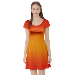 Red Orange Gradient Ombre Colored Short Sleeve Skater Dress by SpinnyChairDesigns