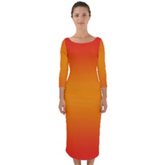 Red Orange Gradient Ombre Colored Quarter Sleeve Midi Bodycon Dress by SpinnyChairDesigns