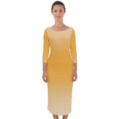 Saffron Yellow And Cream Gradient Ombre Color Quarter Sleeve Midi Bodycon Dress by SpinnyChairDesigns