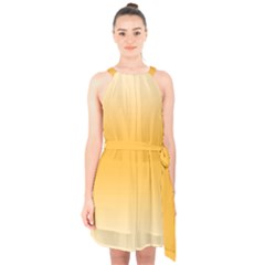 Saffron Yellow And Cream Gradient Ombre Color Halter Collar Waist Tie Chiffon Dress by SpinnyChairDesigns