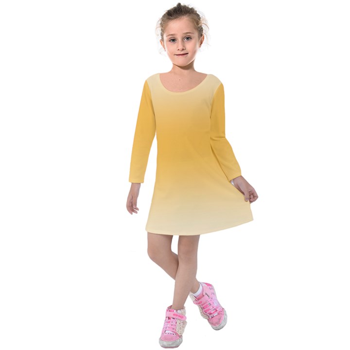 Saffron Yellow and Cream Gradient Ombre Color Kids  Long Sleeve Velvet Dress