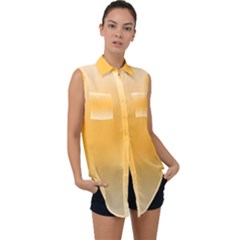 Saffron Yellow And Cream Gradient Ombre Color Sleeveless Chiffon Button Shirt