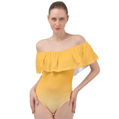 Saffron Yellow And Cream Gradient Ombre Color Off Shoulder Velour Bodysuit  by SpinnyChairDesigns