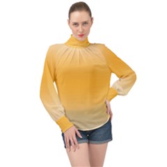 Saffron Yellow And Cream Gradient Ombre Color High Neck Long Sleeve Chiffon Top by SpinnyChairDesigns