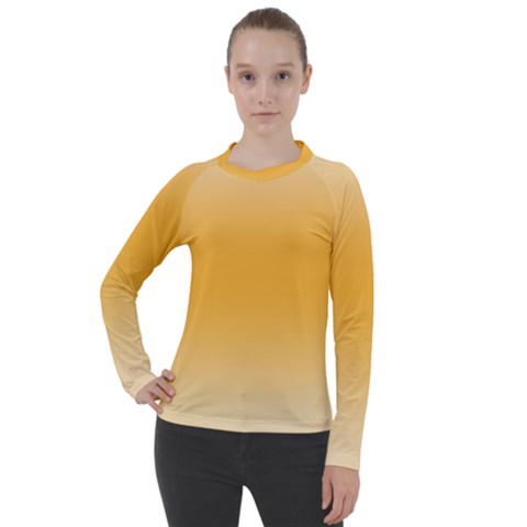 Saffron Yellow And Cream Gradient Ombre Color Women s Pique Long Sleeve Tee by SpinnyChairDesigns