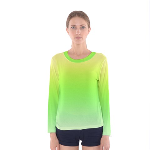 Lemon Yellow And Lime Green Gradient Ombre Color Women s Long Sleeve Tee by SpinnyChairDesigns